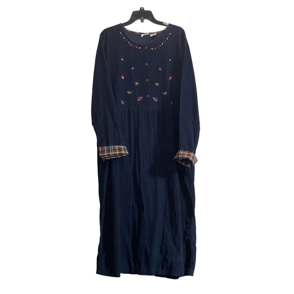 Vtg Bobbie Brooks XL Corduroy Maxi Dress Fall Embroidered Leaves Squirrel